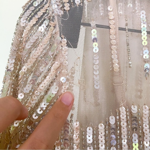 FAIR Mac Duggal Gown Sequined Illusion High-Neck Long-Sleeve Trumpet Rose Gold 2 - Picture 6 of 11